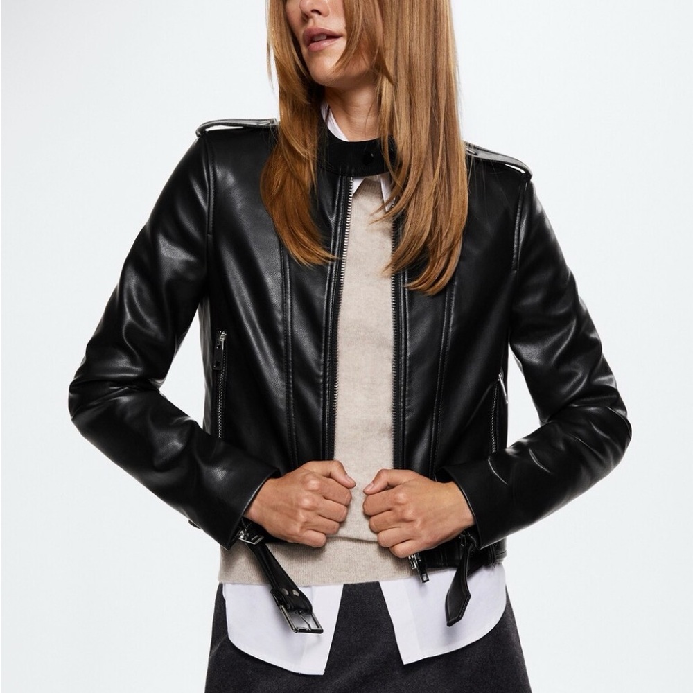 Mango Black Leather Biker Jacket